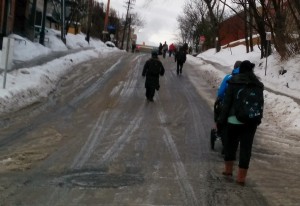 people climb up hill